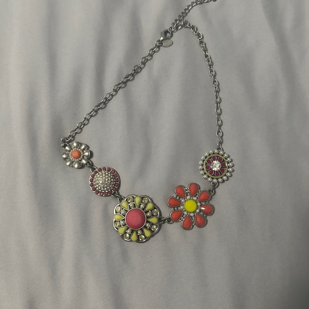 Lia Sophia Floral Necklace with Pink, Yellow, and Silver Accents
